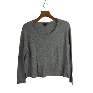 Eileen Fisher Women Oversize Crop Sweater Open Weave Scoop Neck Gray Blue Size M